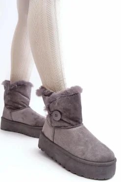 Boto Śniegowce Damskie*Damskie Śniegowce Na Platformie Z Futerkiem Szare Wikasem