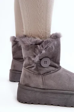 Boto Śniegowce Damskie*Damskie Śniegowce Na Platformie Z Futerkiem Szare Wikasem