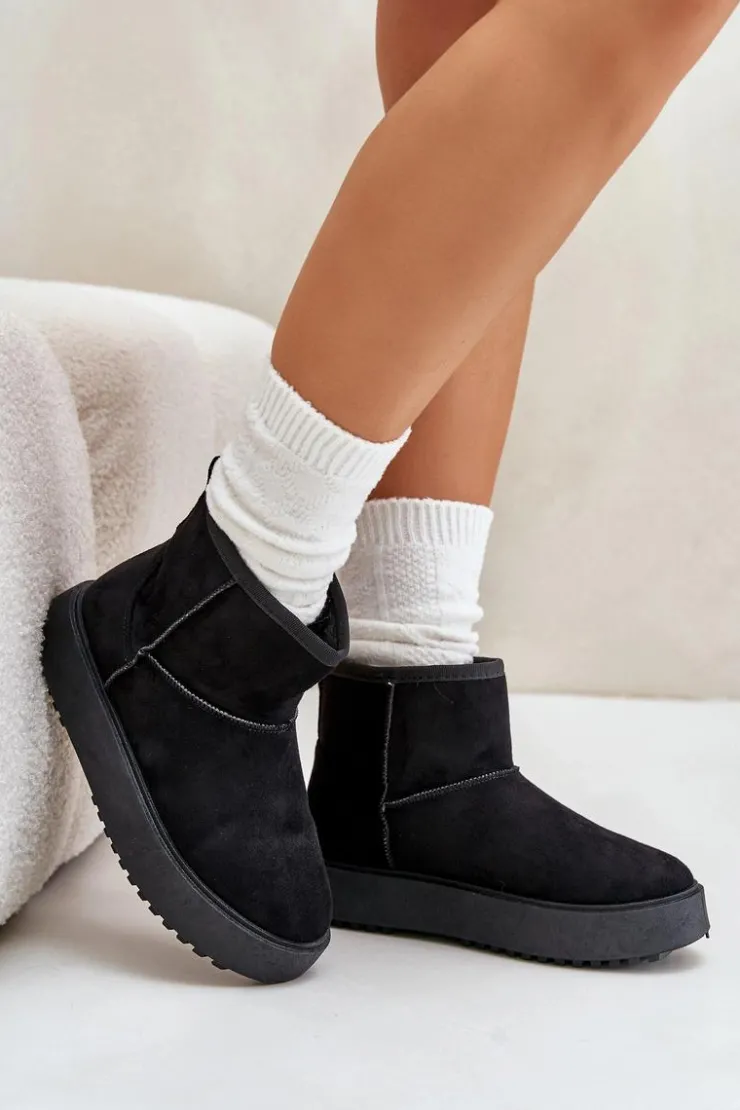 Sale Evento Damskie Śniegowce Na Platformie Z Eko Zamszu Czarne Atteria Czarny