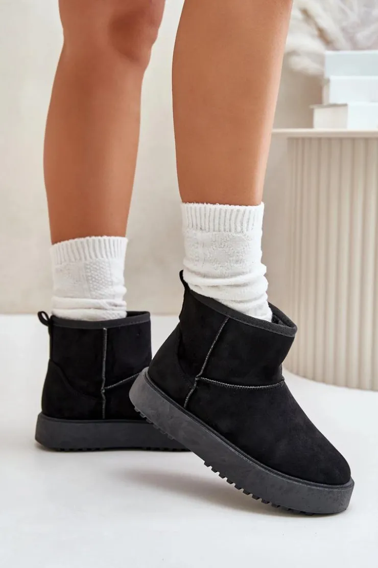 Sale Evento Damskie Śniegowce Na Platformie Z Eko Zamszu Czarne Atteria Czarny