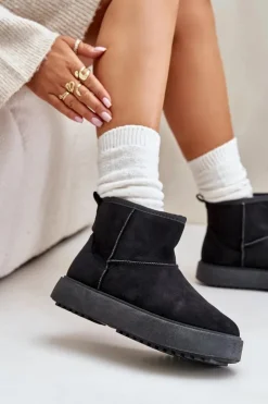 Sale Evento Damskie Śniegowce Na Platformie Z Eko Zamszu Czarne Atteria Czarny