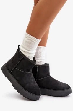 Sale Evento Damskie Śniegowce Na Platformie Z Eko Zamszu Czarne Atteria Czarny