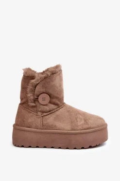 Boto Śniegowce Damskie*Damskie Śniegowce Na Platformie Z Futerkiem Beżowe Wikasem