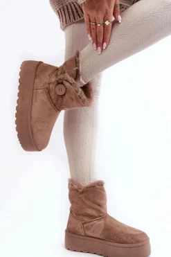 Boto Śniegowce Damskie*Damskie Śniegowce Na Platformie Z Futerkiem Beżowe Wikasem