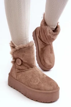 Boto Śniegowce Damskie*Damskie Śniegowce Na Platformie Z Futerkiem Beżowe Wikasem