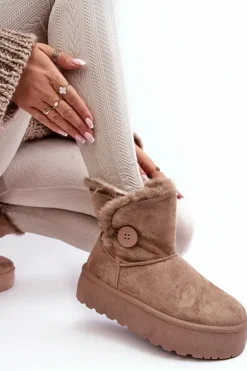 Boto Śniegowce Damskie*Damskie Śniegowce Na Platformie Z Futerkiem Beżowe Wikasem