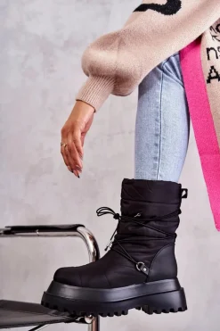 Damskie Boto Damskie Śniegowce Na Platformie Czarne Lilou