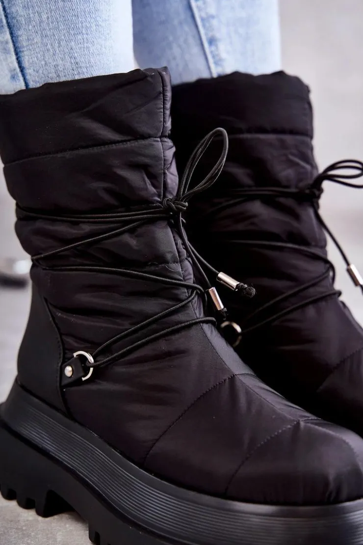 Damskie Boto Damskie Śniegowce Na Platformie Czarne Lilou