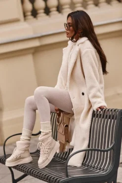 Boto Damskie Śniegowce Na Platformie Jasnobeżowe Ahatissa