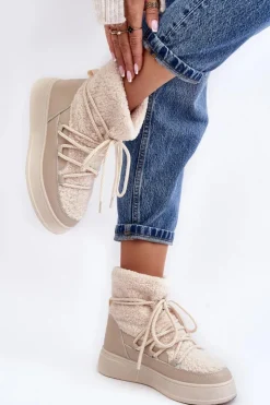 Boto Damskie Śniegowce Na Platformie Jasnobeżowe Ahatissa