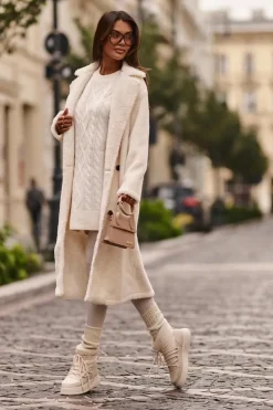 Boto Damskie Śniegowce Na Platformie Jasnobeżowe Ahatissa