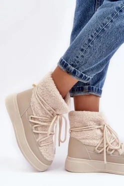 Boto Damskie Śniegowce Na Platformie Jasnobeżowe Ahatissa