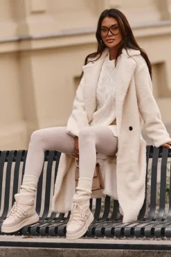 Boto Damskie Śniegowce Na Platformie Jasnobeżowe Ahatissa