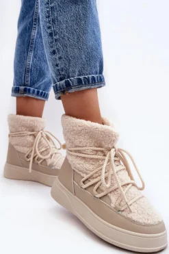 Boto Damskie Śniegowce Na Platformie Jasnobeżowe Ahatissa