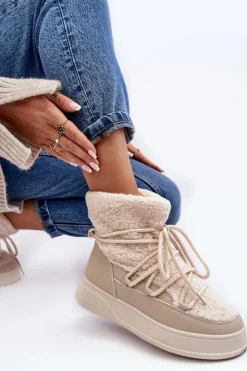 Boto Damskie Śniegowce Na Platformie Jasnobeżowe Ahatissa