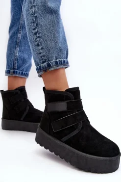 Damskie Boto Damskie Śniegowce Na Platformie Czarne Naredi
