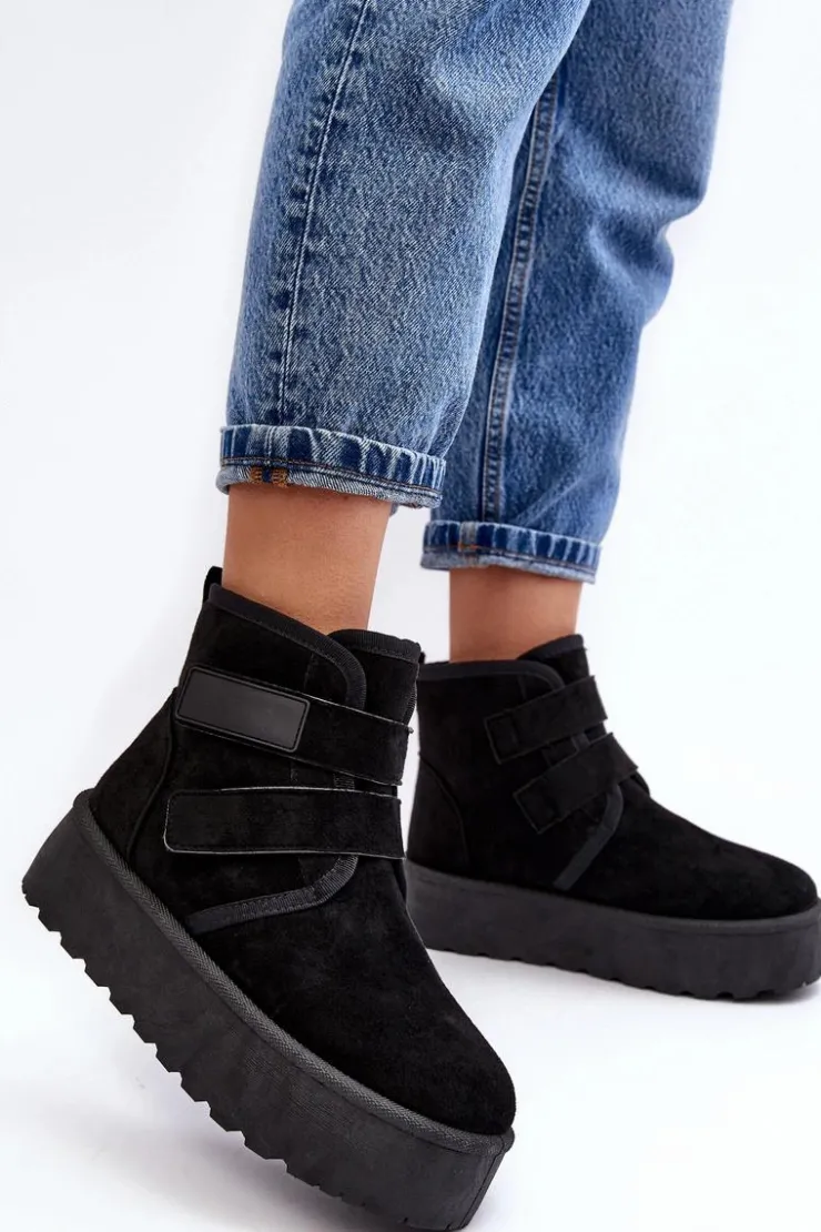 Damskie Boto Damskie Śniegowce Na Platformie Czarne Naredi