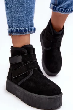 Damskie Boto Damskie Śniegowce Na Platformie Czarne Naredi