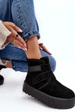 Damskie Boto Damskie Śniegowce Na Platformie Czarne Naredi