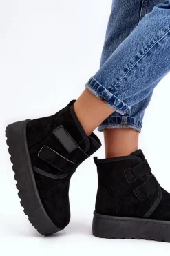 Damskie Boto Damskie Śniegowce Na Platformie Czarne Naredi