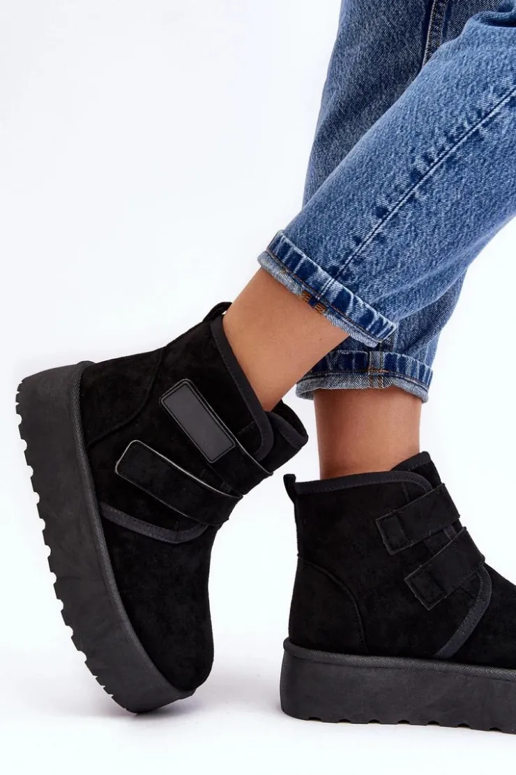 Damskie Boto Damskie Śniegowce Na Platformie Czarne Naredi