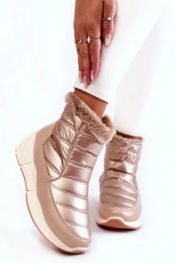 New Evento Damskie Śniegowce Na Suwak Złoto-Beżowe Senia