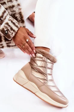 New Evento Damskie Śniegowce Na Suwak Złoto-Beżowe Senia