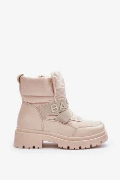 Damskie Boto Damskie Śniegowce Na Suwak Ocieplane Jasnobeżowe Zeva