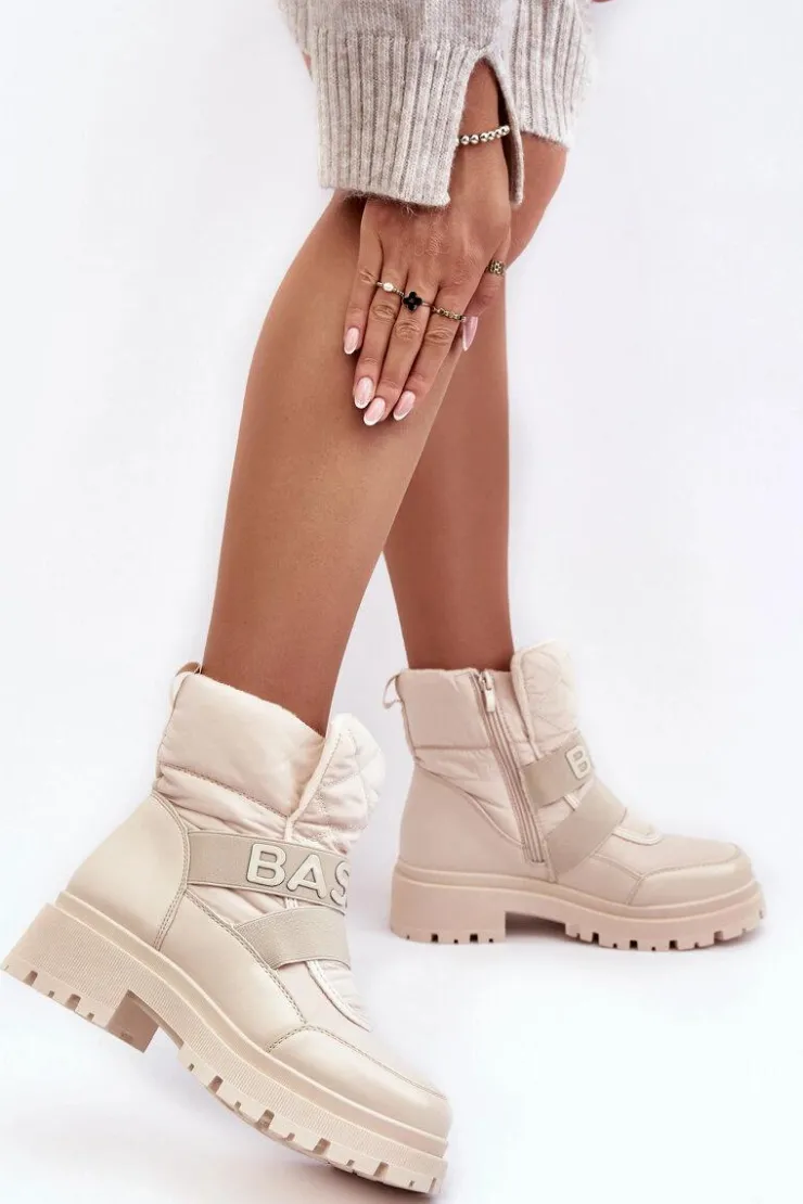 Damskie Boto Damskie Śniegowce Na Suwak Ocieplane Jasnobeżowe Zeva