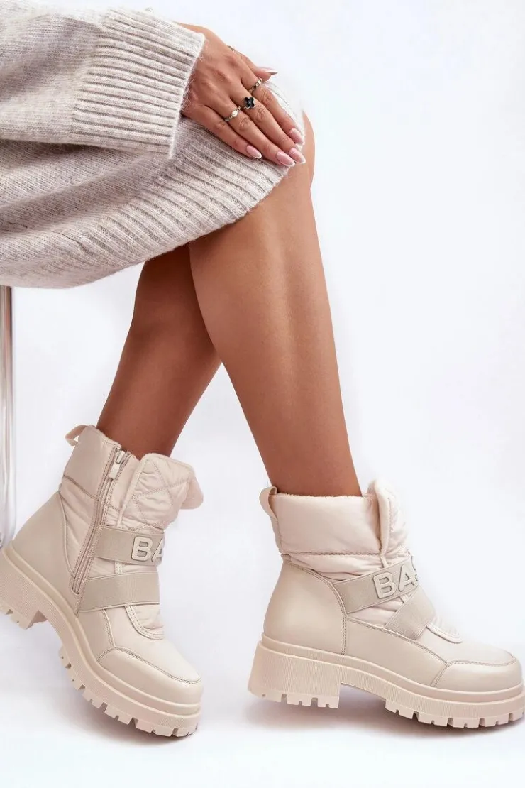 Damskie Boto Damskie Śniegowce Na Suwak Ocieplane Jasnobeżowe Zeva