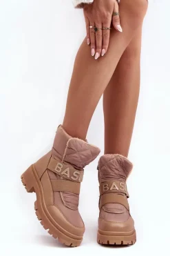 Clearance Boto Damskie Śniegowce Na Suwak Ocieplane Beżowe Zeva