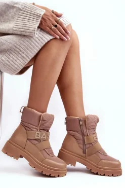 Clearance Boto Damskie Śniegowce Na Suwak Ocieplane Beżowe Zeva