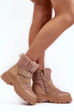 Clearance Boto Damskie Śniegowce Na Suwak Ocieplane Beżowe Zeva