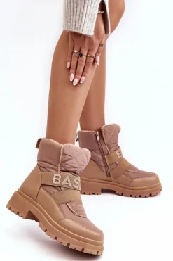 Clearance Boto Damskie Śniegowce Na Suwak Ocieplane Beżowe Zeva