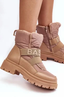 Clearance Boto Damskie Śniegowce Na Suwak Ocieplane Beżowe Zeva