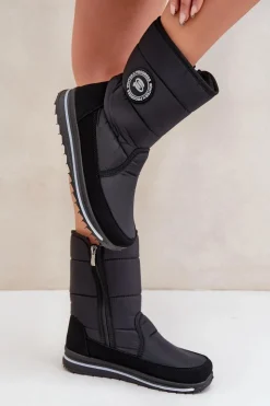 Clearance Boto Damskie Śniegowce Na Zamek Progress PROGJ-21-09 Czarne