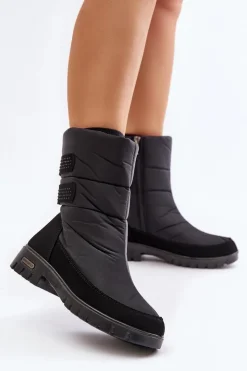 Damskie Boto Damskie Śniegowce Na Zamek Progress PROGJ-21-16 Czarne