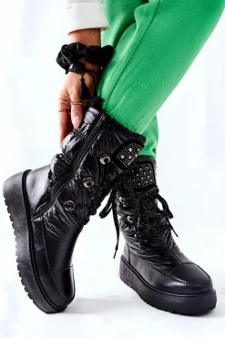 Discount Damskie buty S.Barski Damskie Śniegowce Ocieplane Czarne Chardonnay