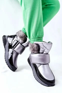 Damskie buty S.Barski Śniegowce Damskie*Damskie Śniegowce Ocieplane Szare Evamia