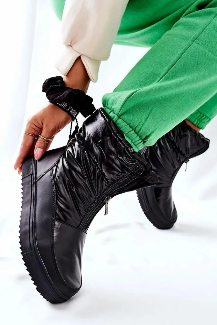 Damskie Damskie buty S.Barski Damskie Śniegowce Ocieplane Czarne Monile