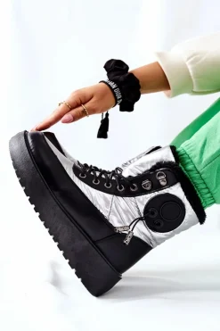 Damskie buty S.Barski Śniegowce Damskie*Damskie Śniegowce Ocieplane Srebrne Kennilis