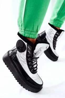 Damskie buty S.Barski Śniegowce Damskie*Damskie Śniegowce Ocieplane Srebrne Kennilis