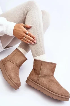 Boto Śniegowce Damskie*Damskie Śniegowce Ocieplane Futerkiem Khaki Lizio