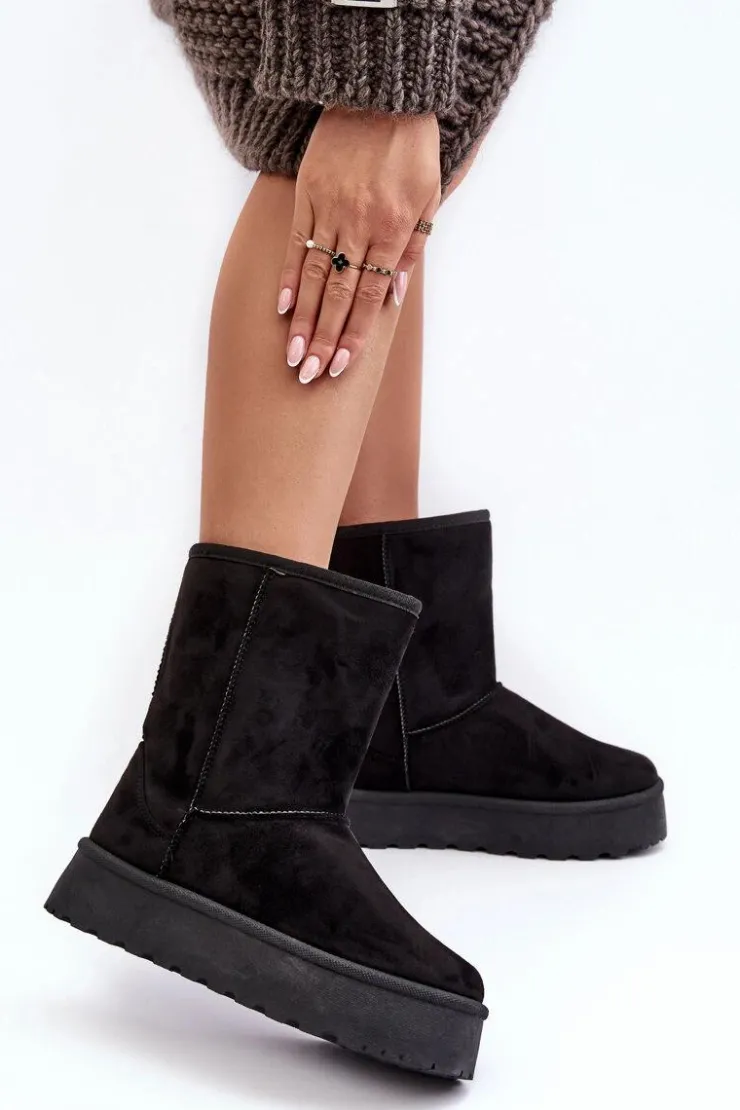 Boto Damskie Śniegowce Ocieplone Futerkiem Czarne Abrams Czarny