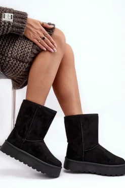 Boto Damskie Śniegowce Ocieplone Futerkiem Czarne Abrams Czarny