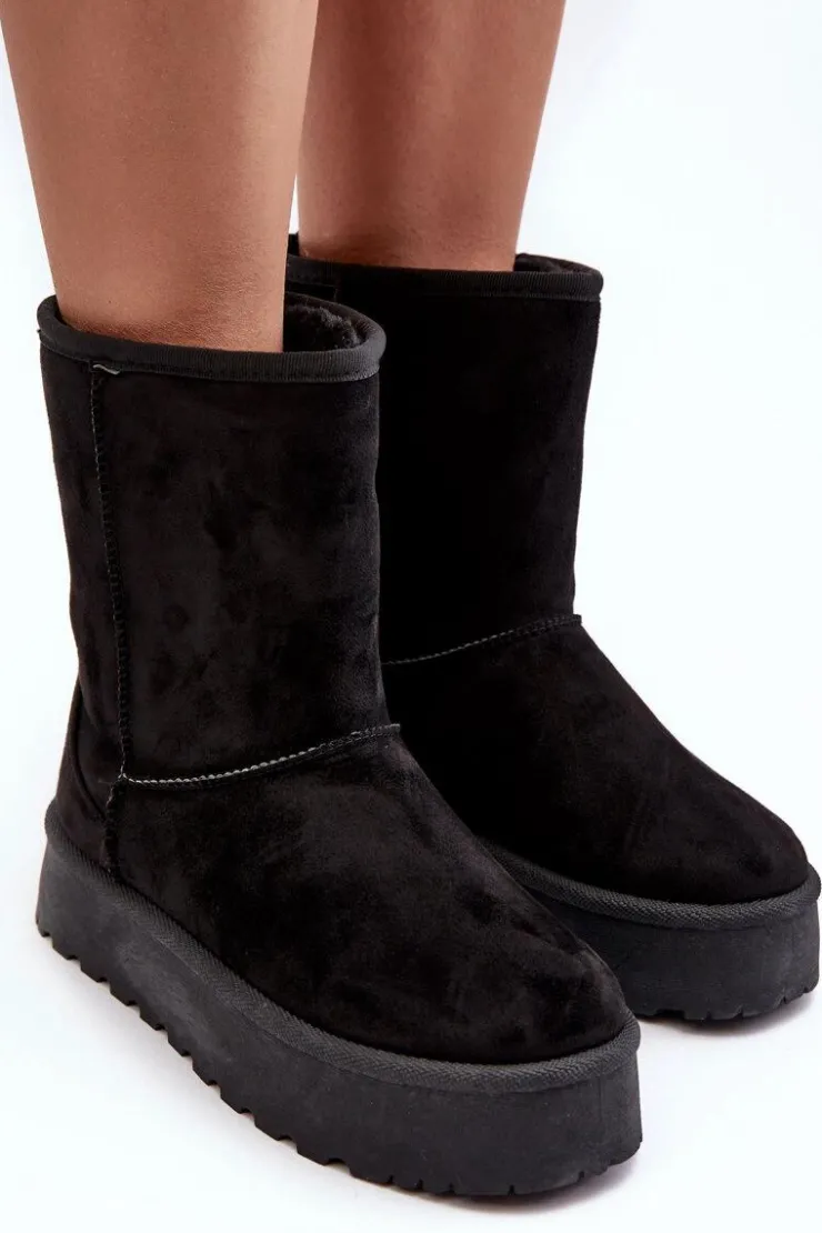 Boto Damskie Śniegowce Ocieplone Futerkiem Czarne Abrams Czarny