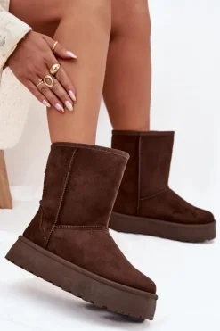 Boto Śniegowce Damskie*Damskie Śniegowce Ocieplone Futerkiem Czekoladowe Abrams Brązowy