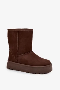 Boto Śniegowce Damskie*Damskie Śniegowce Ocieplone Futerkiem Czekoladowe Abrams Brązowy