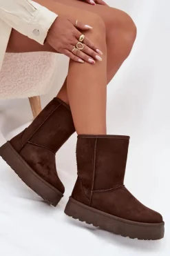 Boto Śniegowce Damskie*Damskie Śniegowce Ocieplone Futerkiem Czekoladowe Abrams Brązowy