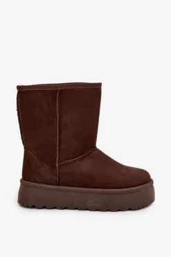 Boto Śniegowce Damskie*Damskie Śniegowce Ocieplone Futerkiem Czekoladowe Abrams Brązowy